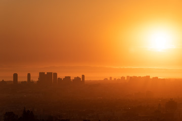 Sunset over Los Angeles city, California, United States.