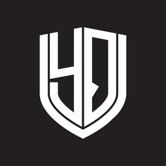 YQ Logo monogram with emblem shield design isolated on black background