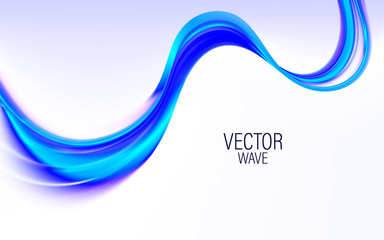 Abstract vector template background with blue curved wave. Wavy lines.