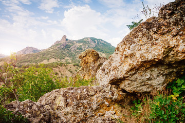 Karadag mountain range in Crimean mountains, an ancient extinct volcano.