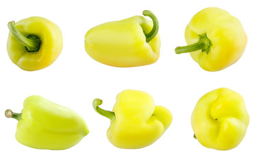 Set of fresh raw yellow and green peppers on isolated background