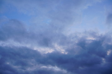 Cloudy evening and morning sky with blue, white deep and grey texture