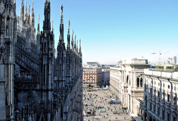 Old medieval Italian city Milan urban architecture cityscape cathedral Duomo building history panorama background