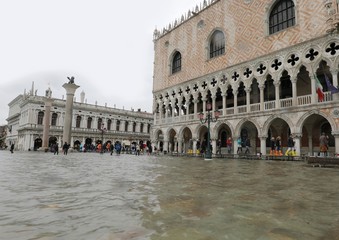 Ducal Palace in Venice in Italy with high water