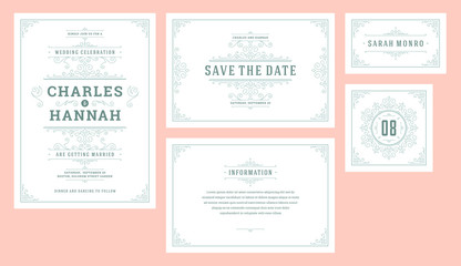 Fototapeta na wymiar Set wedding flourishes ornaments invitations cards.