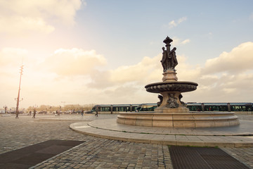 Fototapeta na wymiar Bordeaux, Bourse square and Three Graces fountain.