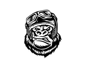 BLACK AND WHITE ANGRY GORILLA RIDER WEARING MOTORCYCLE HELMET