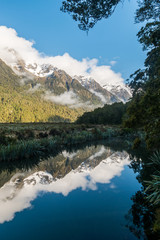 Mirroring lake with mountains New Zealand