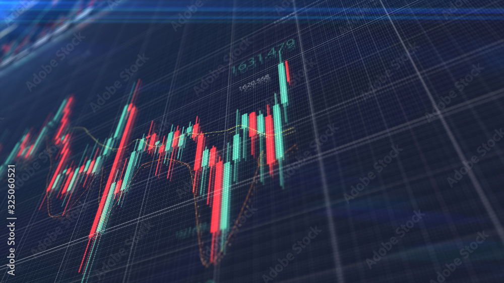 Aufkleber Stock Market Trading, Forex, Crypto Currency with technical price graph indicators and data numbers mock up screenshot for trading financial and investment concept