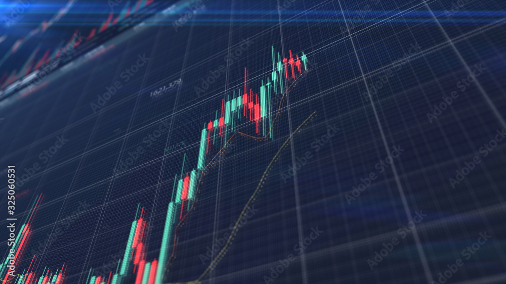 Poster stock market trading, forex, crypto currency with technical price graph indicators and data numbers 