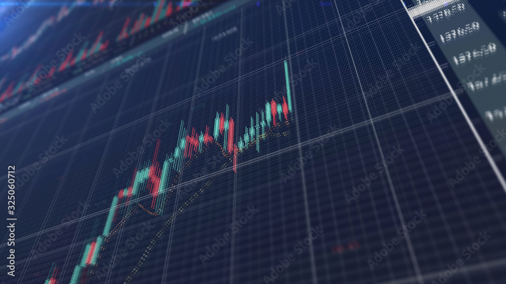 Aufkleber stock market trading, forex, crypto currency with technical price graph indicators and data numbers 