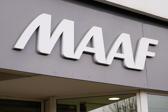 MAAF sign office store assurances bank logo brand on street shop wall