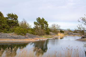 Rocky coastal view in spring, Foglo, Aland islands, Finland