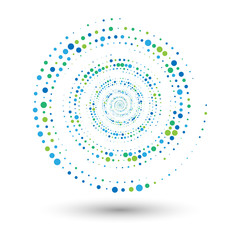 Halftone spiral as icon or background. Abstract vector circle frame with dots as logo or emblem.