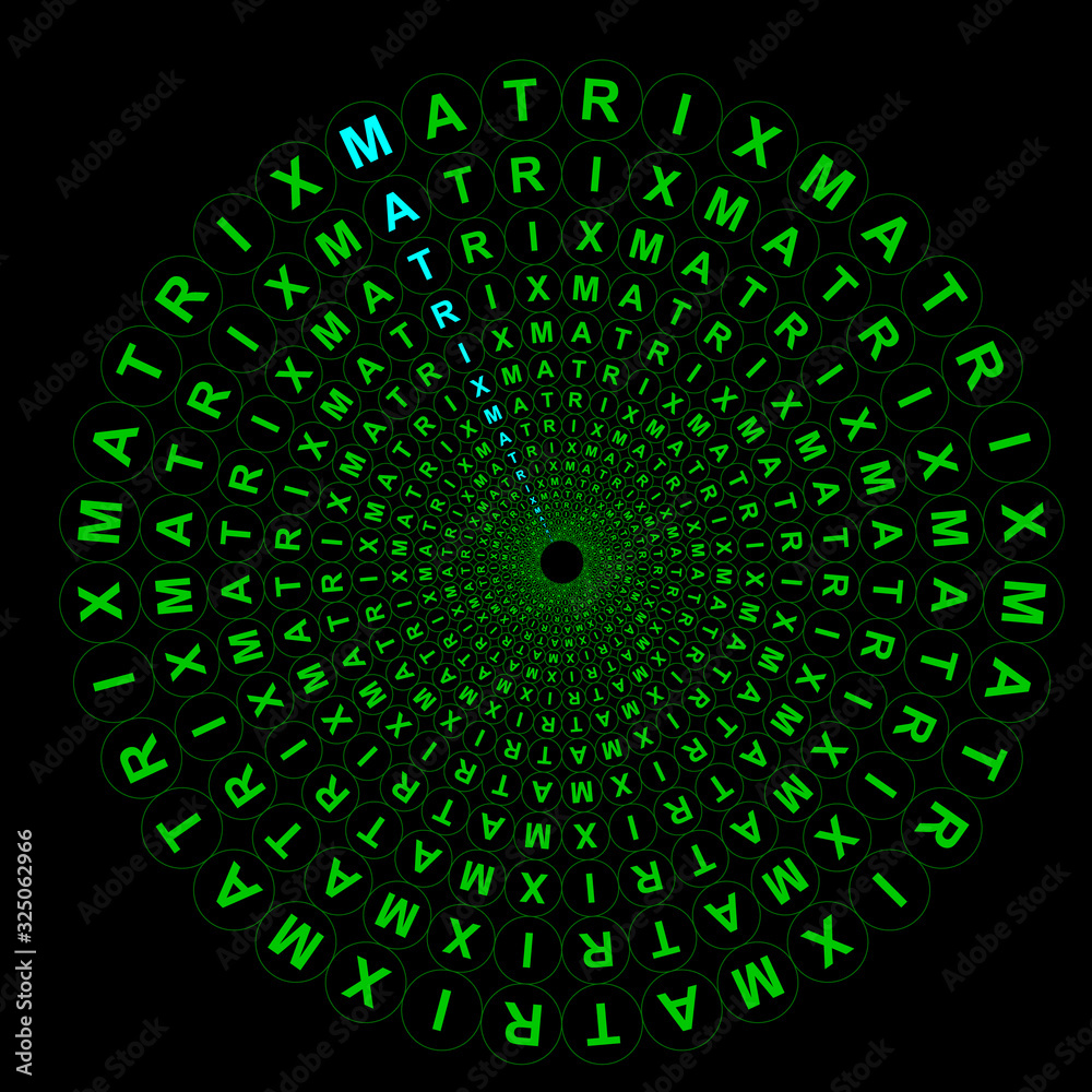 Poster word matrix in circles around center like halftone green color design