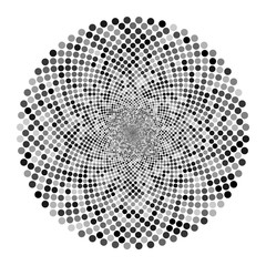 Circle dots backdrop. Halftone shapes, abstract logo emblem or design element for any project.