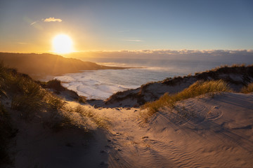 Vista de atardecer desde Monte Branco, lugar destacado en a Costa da Morte. Camariñas, Galicia, España