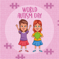 world autism day girls with puzzle pieces