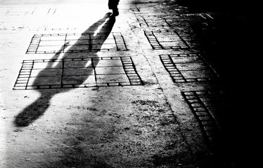 One man alone in the dark shadow silhouette - 325064982