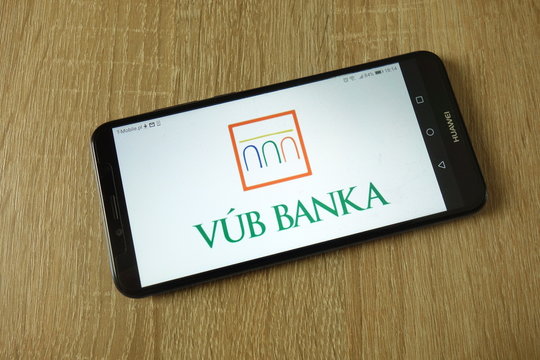 KONSKIE, POLAND - March 14, 2019: Vseobecna uverova banka (VUB) logo displayed on smartphone