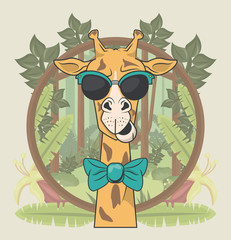 funny giraffe with sunglasses cool style