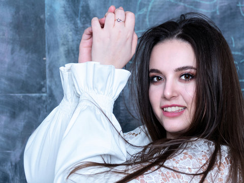 Charming Girl In National Slavic Clothes