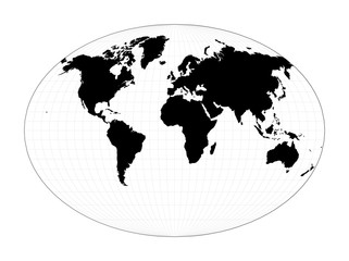 World shape. Fahey pseudocylindrical projection. Plan world geographical map with graticlue lines. Vector illustration.