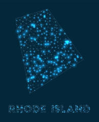 Rhode Island network map. Abstract geometric map of the us state. Internet connections and telecommunication design. Elegant vector illustration.