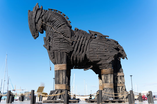 Troy horse in &ccedil;anakkale. The wooden horse used at the movie of Troy.