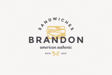 Hand drawn logo sandwich silhouette and modern vintage typography hand drawn style vector illustration.