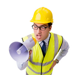Angry construction supervisor isolated on white