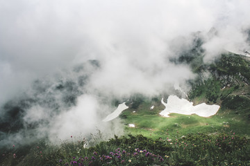 Peaks drowning in the clouds of the North Caucasian ridge