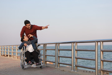 Fototapeta premium Portrait of Asian senior mother and young man son smile and happy face