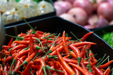 chili peppers Ingredient food in market shop