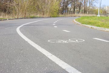 Fototapeta na wymiar bike path in spring park. Empty road