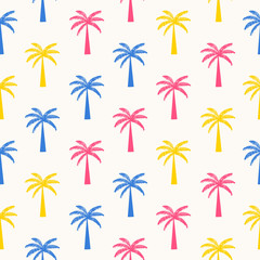 Seamless summer pattern with cute palms. Vector repeat illustration.