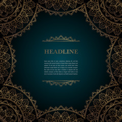 Luxury background with golden ornamental frame for greeting card, invitation or announcement