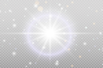 Shining star, the sun particles and sparks with a highlight effect, color bokeh lights glitter and sequins. On a dark background transparent. Vector, EPS10
