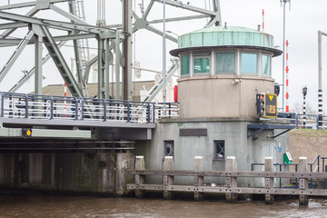 Bridge operator's house at canal Gouwe in the town of Waddinxveen, Netherlands