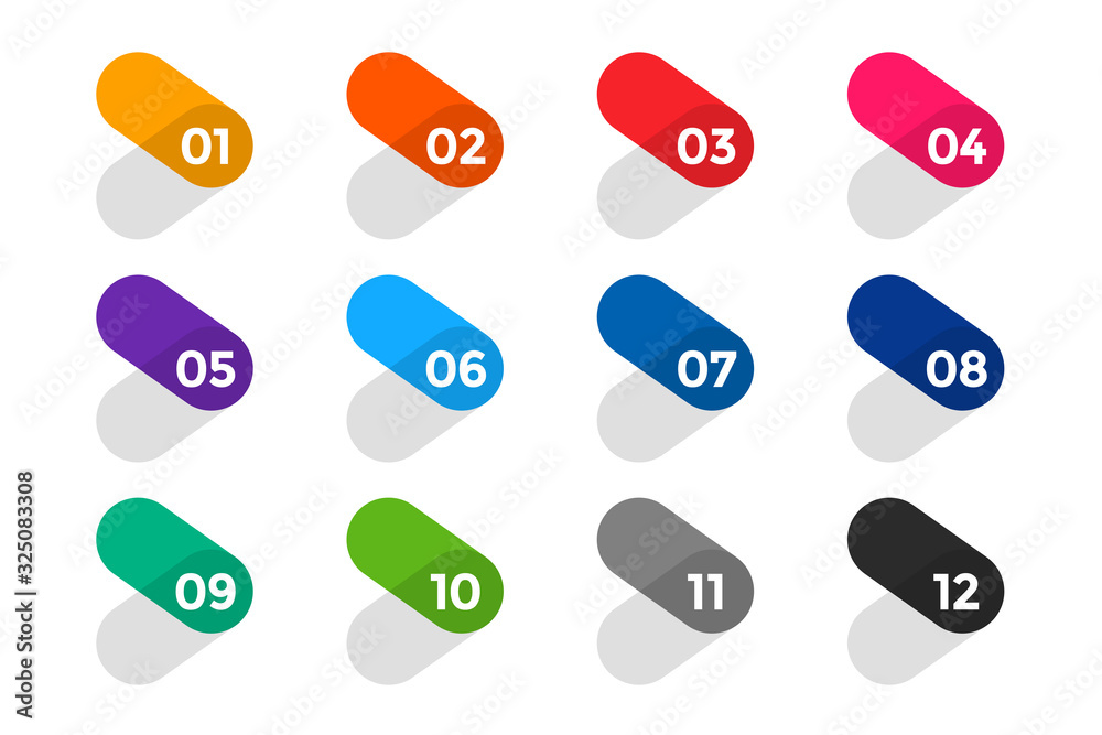 Wall mural flat arrow style bullet points numbers set
