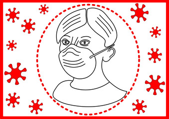 Junge Person, die eine medizinische Maske trägt. Vektorillustration-Poster zum Schutz vor Viren.