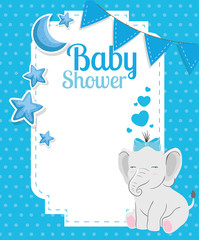 baby shower card with cute elephant and decoration vector illustration design