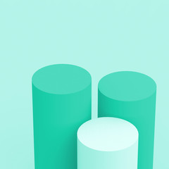 3d green turquoise pastel cylinder podium minimal studio background. Abstract 3d geometric shape object illustration render. Display for cosmetic perfume fashion product.