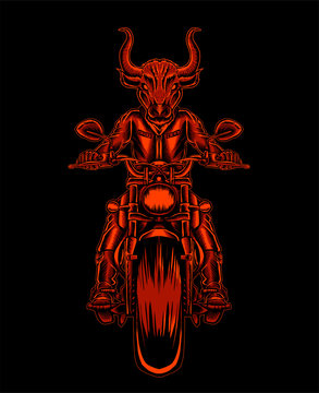Bull riding on motorcyle template-vector