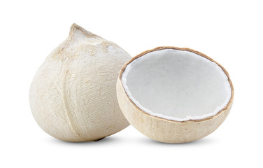 young coconut nuts on white background. Full depth of field