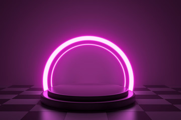 Abstract background geometric pink neon shape showcase for product 3d render.