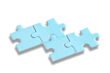 Four blue puzzle isolated on white background, business success productive concept and synergy idea