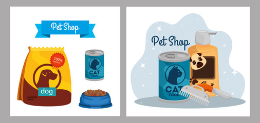 set poster of pet shop veterinary with icons vector illustration design