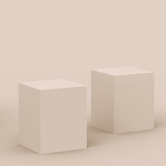 3d brown creamy cube and box podium minimal scene studio background. Abstract 3d geometric shape object illustration render. Natural color tones.