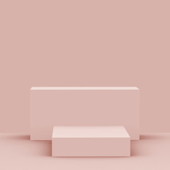 3d dusty pink stage podium scene minimal studio background. Abstract 3d geometric shape object illustration render. Display for cosmetic fashion product. Natural monochrome color tones.